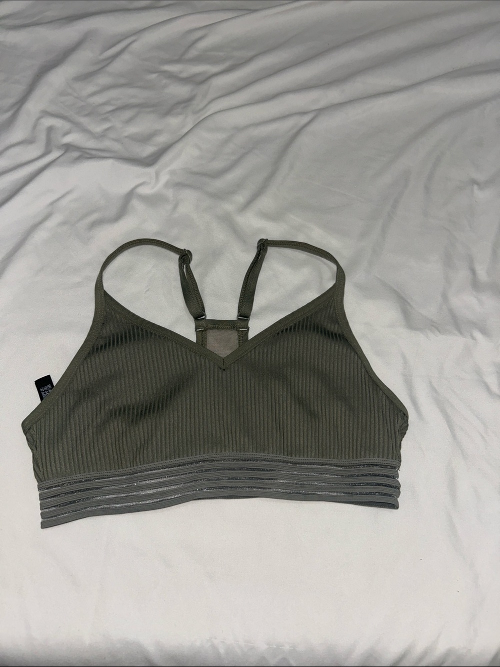 Ribbed Olive Green Supportive Bralette with Strappy Back